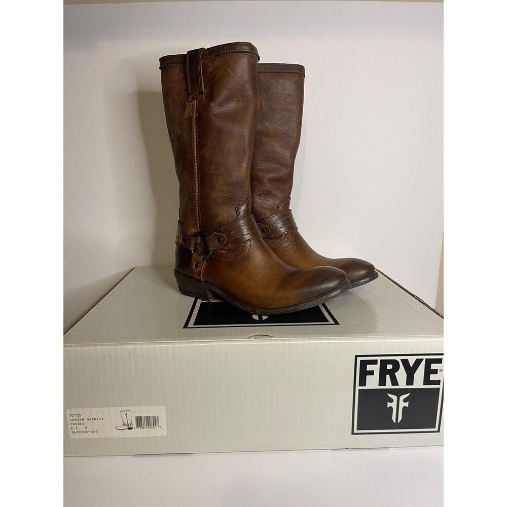 FRYE Harness Women’s 6.5 Leather Boots Brown Pull on Medium Motorcycle 70105